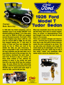 1926 Ford Model T Tudor Sedam, Owner Bob Barclay