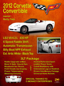 2012 Corvette Convertible LS3 V8 6.2L 430Hp, Owner Betty Tate