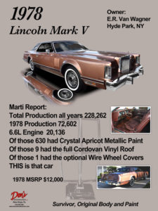 1978 Lincoln Mark V 6.6 Engine, Owner ER Van Wagner